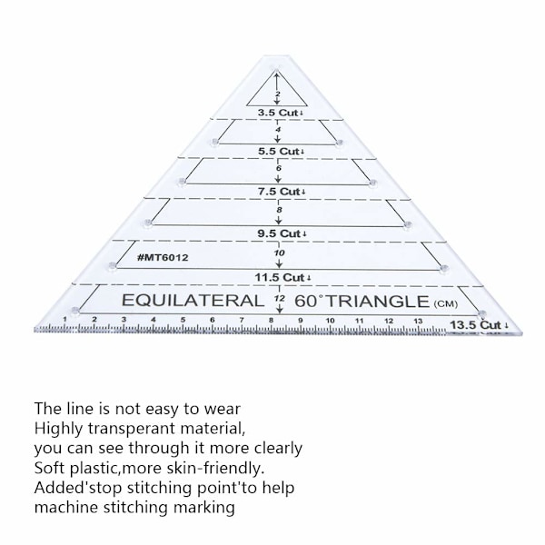 60 graders liksidig triangel quiltningslinjal akryltriangel hög transparens original skala skräddarsydd linjal för quiltning