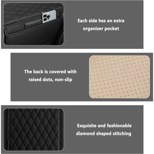 Opgraderet Midterkonsol Cover til Bil, Mikrofiber Læder Armlæns Cover med 2 Opbevaringslommer, Universal Bil Armlæns Opbevaringsboks Bil Interiør A Black