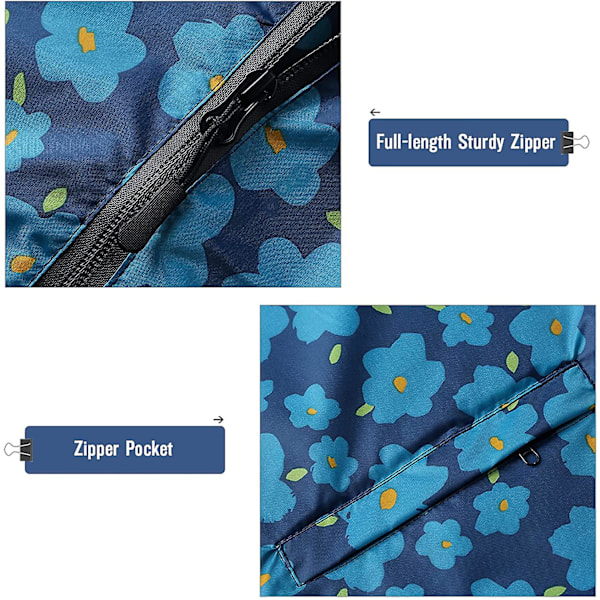 Sadetakki Poncho Hupullinen Aikuisille Taskuilla, L (tumman sininen kukkakuvio)