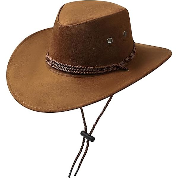 Cowboyhatt Western Solhatt Faux Filt Läder Mocka Maskerad Fest Kostym Outfit Resa Utomhus Solskydd För Herrar Dam Light brown