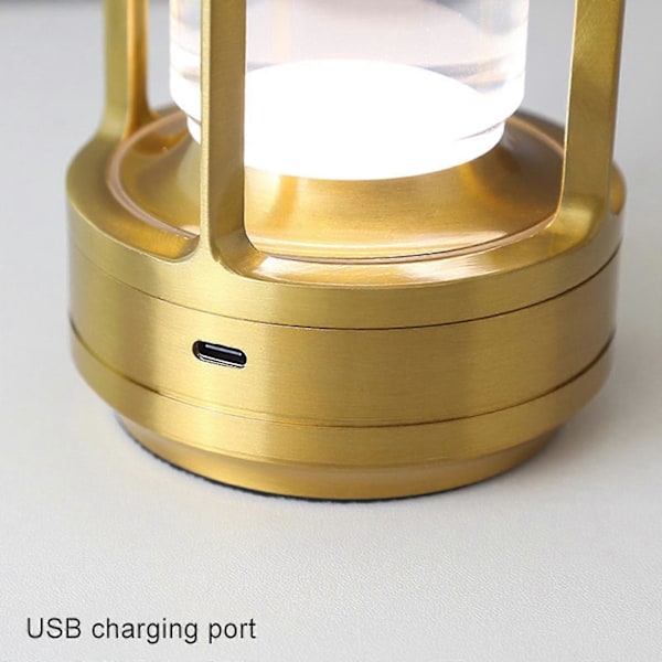 Lumison Krystall Lanterne Bordlampe, Lumison Krystall Lampe, Bærbar Metall Bordlampe, 3 Farger Oppladbar Trådløs LED Lampe, 100% Ny Gold