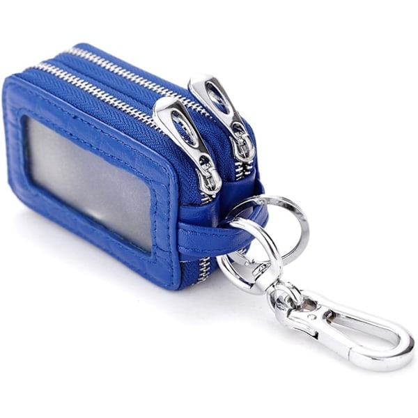 Unisex Handgjord Äkta Läder Dragkedja Nyckelring Fodral Bilnyckelhållare Väska Blå Blue