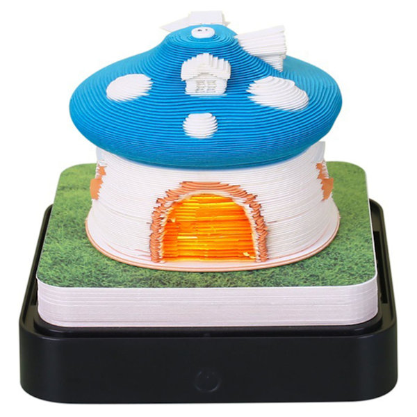 2024 Kalender Notatblokk Med Lys Interessant Formet 3d Kalender Notisblokk For Familie Venn Nabo Gave Mushroom House Blue