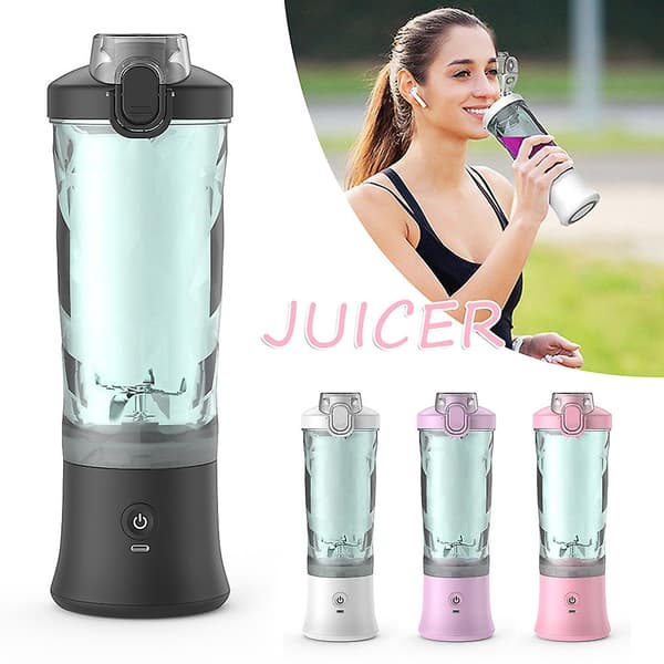 Bærbar Juicer med Lærhåndtak USB-Lading Blender Isknuser for Treningsstudio White