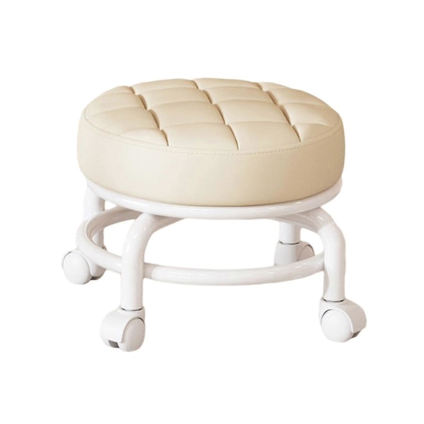 360° Roterande Rullpall Hushållspall Flyttbar Pall Lågt Buller Remhjul Låg Pall Universella Svängbara Hjul För Kök Hem Beige 30cmx28cmx6cm