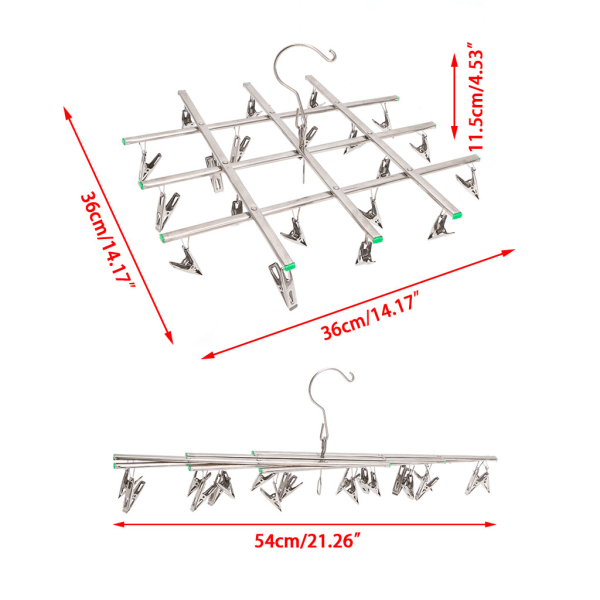 Vindtett kleshengere Sammenleggbar henger i rustfritt stål 20 klesklyper