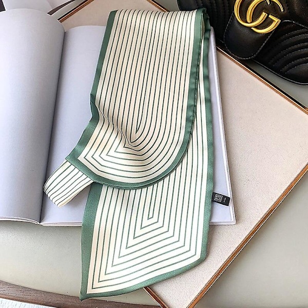 Liten Sidenhalsduk Dam Sjalar Omslag Lyxmärke Kontor Hår Hals Hijabs Foulard Hijab Randiga Tryckta Scarves Damer Green
