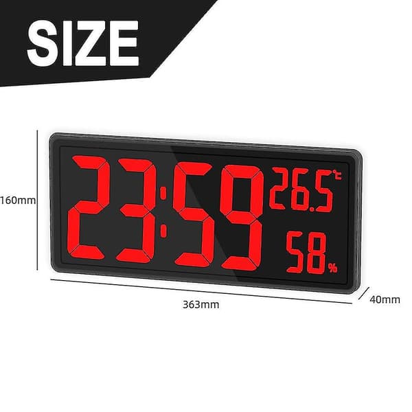 Digital Klocka Stor Display, Stor Digital Väggklocka Med Temperatur Och Luftfuktighet, Digital Väggklocka Med LED-Siffror För Sovrum, Kontor, Tydlig Re red