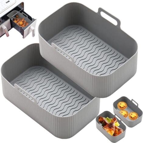Tilbehør til airfryer-kurv - 2 stk. gjenbrukbart airfryer-formtilbehør, flat non-stick airfryer, dobbeltroms airfryer-form