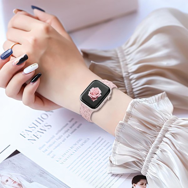 Gravert Rem for Apple Watch-reimer, iwatch-reim Kvinner, Myk Silikon Rose Blomstermønster Bånd for iWatch Series-reim Starlight/Pink Sand 38/40/41mm