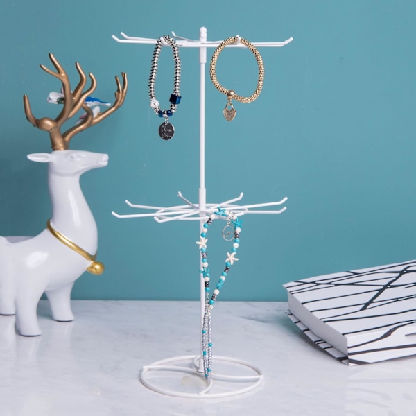 Smykkering Display Stativ Holder Rack, Roterende Smykkestativ, 2-Lags Armbånd Halskjede Oppbevaringsstativ Nøkkelring Display Henger Gave til Jenter Kvinner A