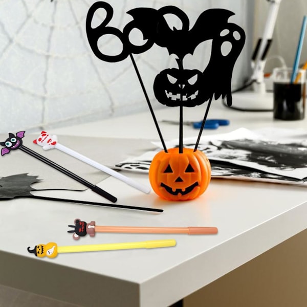 4 kpl Halloween-mustegelkynät, Kurpitsa-aave-lepakko-gelkynä, Kurpitsa-luuranko-kynät, Kurpitsa-aave-lepakko-gelkynä