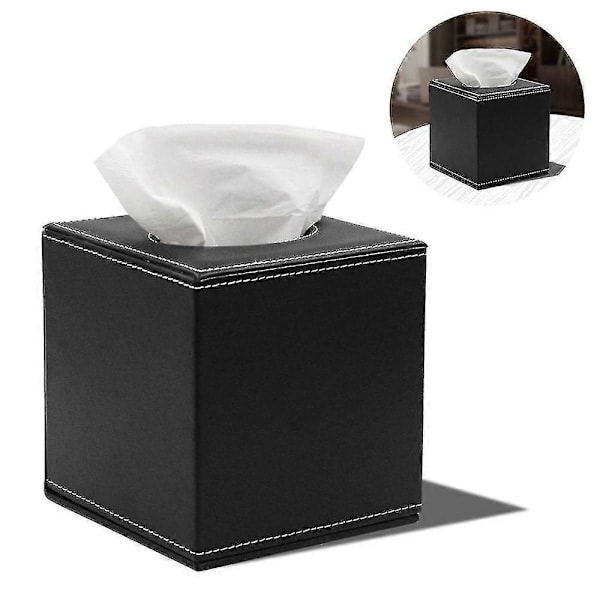 Tissuebox i Läder - Svart Black