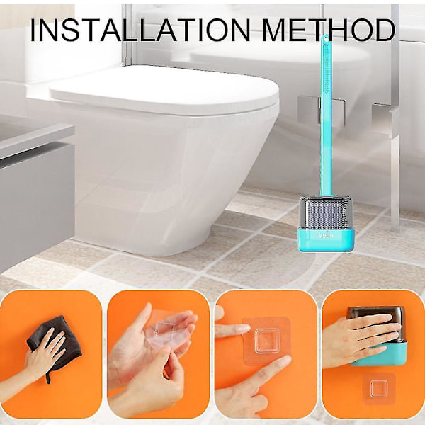 Toiletbørste og holder i silikone, toiletbørste og holder, toilet L-børste, rengør nemt toilet hjørner Blue