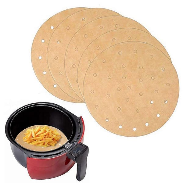 100 stk. Runde Ublegede Perforerede Bagepapir til Airfryer Damppander Udskiftning 12 inches