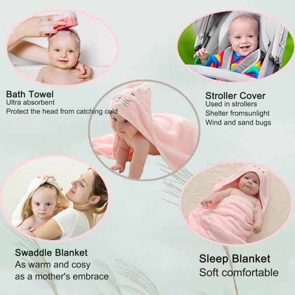 Baby hættehåndklæde, baby badehåndklæde, unikt dyremønster, ultra blødt, absorberende til dreng og pige, baby gaveæske / grå