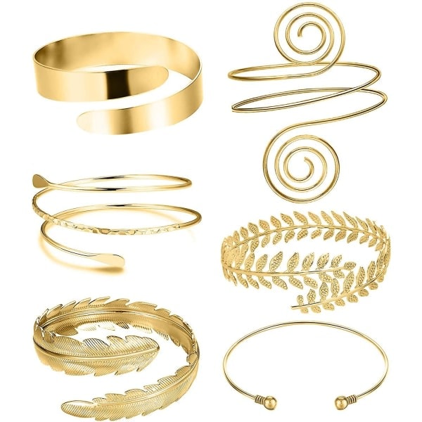 6-delt mansjett, armbånd for overarm, justerbart sett gold