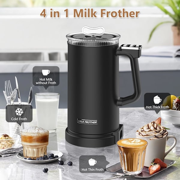 4-i-1 Melkeskummer, Elektrisk Automatisk Kaffe Melkeskummer, Temperaturkontrollert Melkeskummer