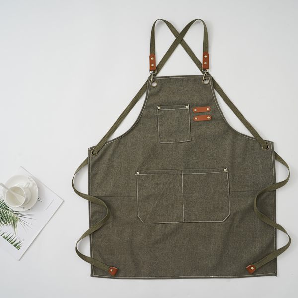 Canvas Chef Förkläde, Professionellt Verktygsförkläde, Justerbar Matlagningslapp, Kockförkläde för BBQ Hem Kök Restaurang Café Dark Green