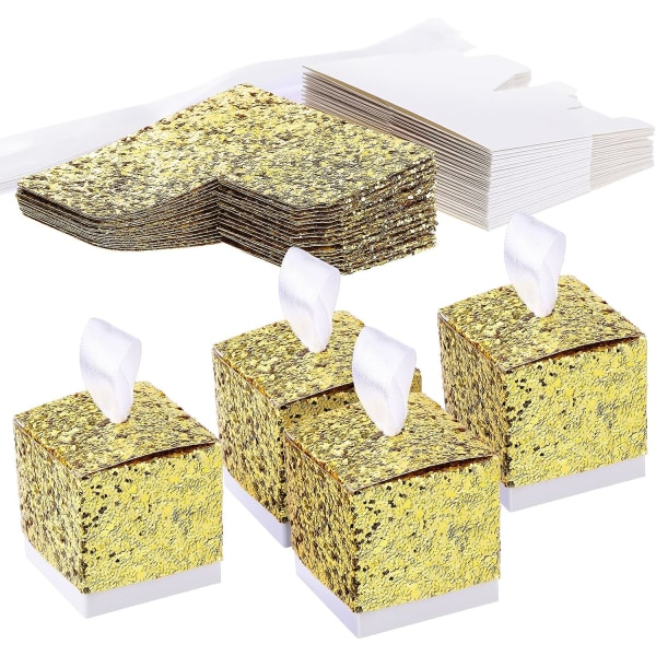 25 Pcs glitter paper candy boxes, golden paper wedding party gift boxes