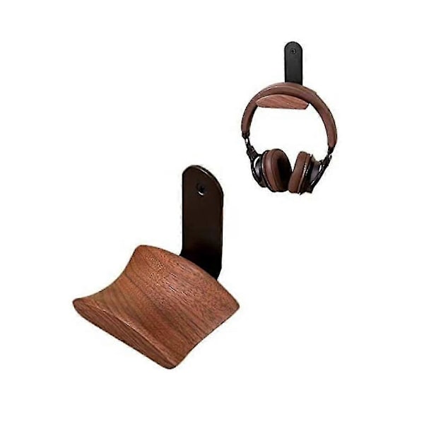 Hodetelefonkrokholder, hengefeste, hodetelefonstativ, krok, veggmontering, valnøttre hodetelefonholder for hodetelefoner, studio og PC-gaming