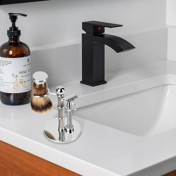 Barberkostholder i rustfrit stål, barberkostholder med skridsikker base, kreativ bambusformet sikkerhedsskraber (kun holder)