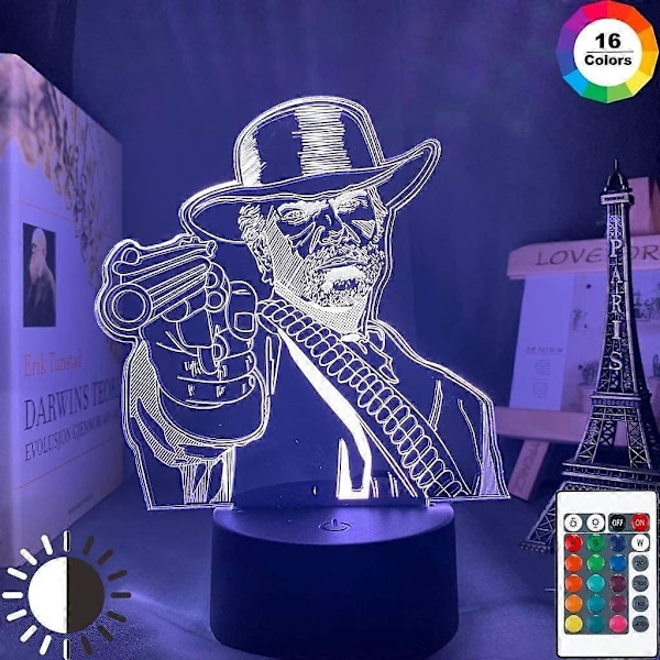 SBSG EKfperu LED nattlys - 3D illusjonslys - Red Dead Redemption 2 gave - akryl 3D lampe for spillrom dekor nattlys RDR2 Arthur Morgan figur