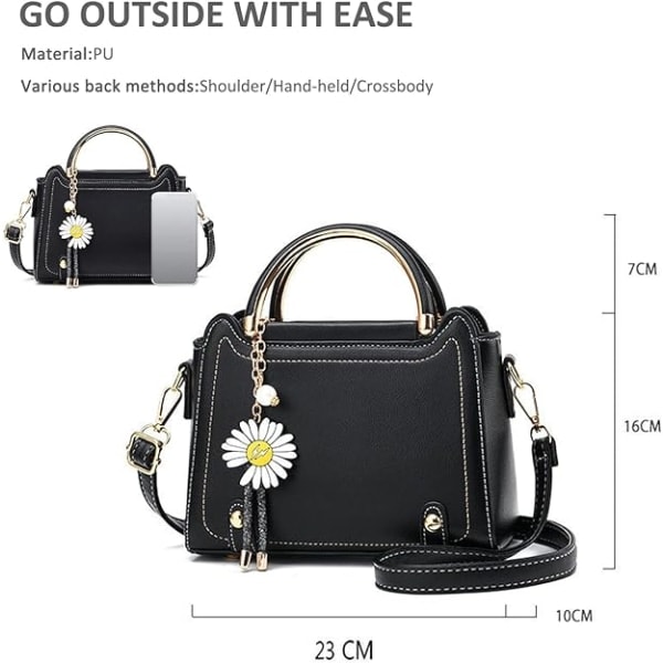 Lille Crossbody Taske til Kvinder, Håndtasker med Top Håndtag, Søde PU Læder Skuldertasker, Messenger Tasker til Piger, Dametasker med Blomstervedhæng