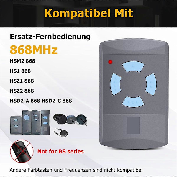 4 st Fjärrkontrollssändare för garageport för HORMANN HSM4-868