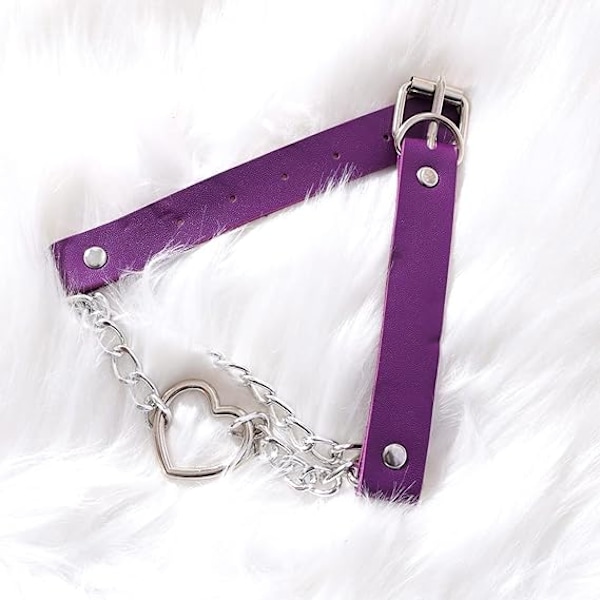 Punk Goth PU Läder Choker Halsband med Hjärthänge Berlocker Choker för Kvinnor Män D