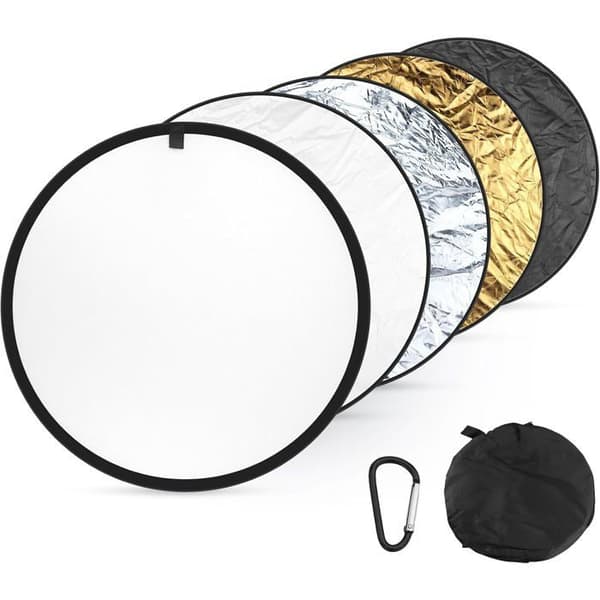 5-i-1 Fotografisk Reflektor - Rund 60cm - Sammenfoldelig Nylon - Guld, Sølv, Hvid, Sort, Gennemsigtig