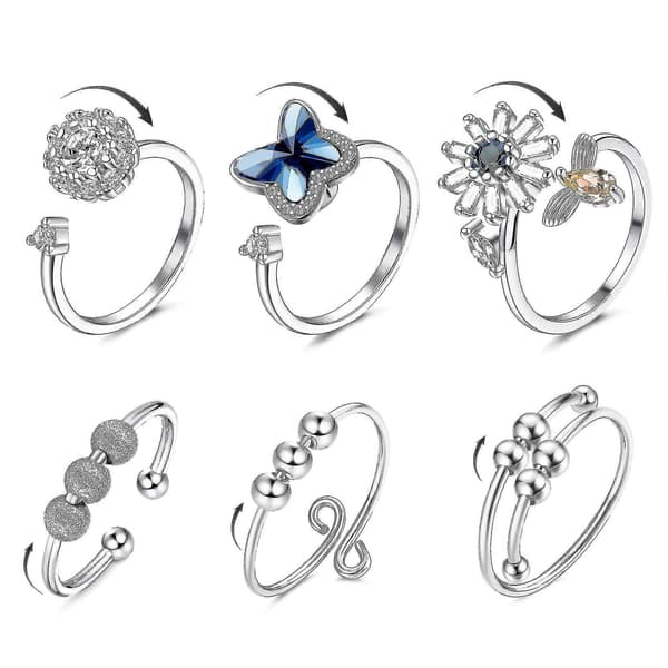 6 angstringer for kvinner, justerbart delt ringsett, roterende ring, egnet for angst - W