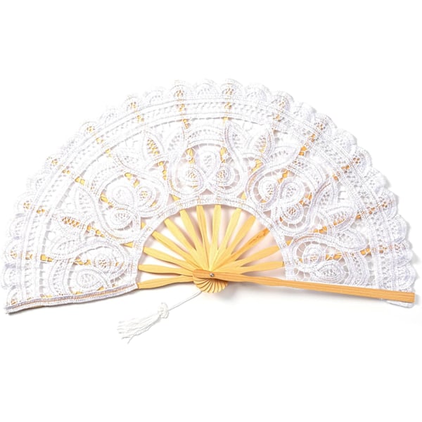Spidsblonder Håndfoldbar Fan, Design Foldbare Håndfans Kvinders Blonder Fan Vintage Bryllupsfan Kvinder Spansk Håndfan til Bryllupsdekoration DIY Dekoration White