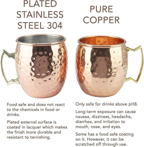 Moscow Mule Mugg-Set med 2 Hammrade Koppar-Rostfritt Stål Foder-3,7\" Diameter x 4\" Hög (Roséguld)