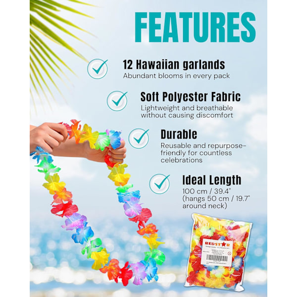12 kpl Havaijilaisia ​​Kukkakoristeita Lei-Kaulakoruja - Havaijilaiset Juhlatavarat tai Havaijilaiset Puvut - Juhlatavarat Havaijilaiset Kukkakoristeet