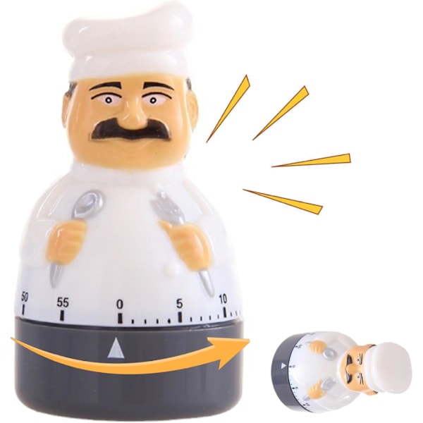 Egg Timer 60 Minutes, Mechanical Kitchen Timer, Rotating for Cooking, Cute Chef Design Countdown Timer with Alarm for Showering, Bathroom, Baking