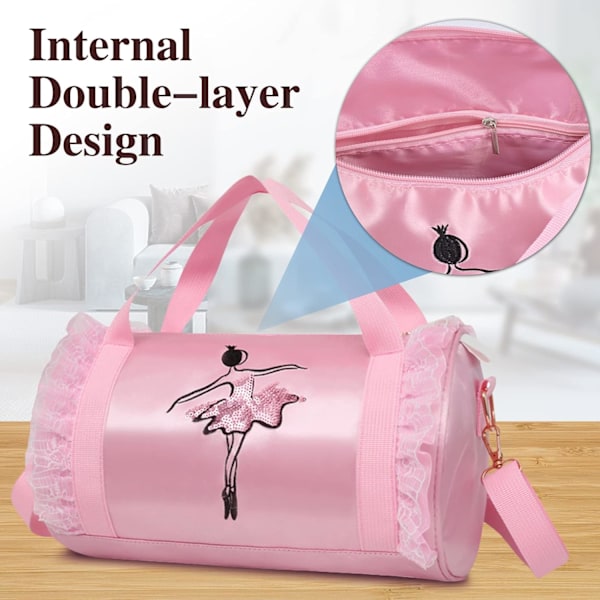 Pige Ballet Dansepose Pink Skuldertaske Crossbody Sportstaske Prinsesse Sko Dansetøj Opbevaring Håndtaske Tote Pink short yarn