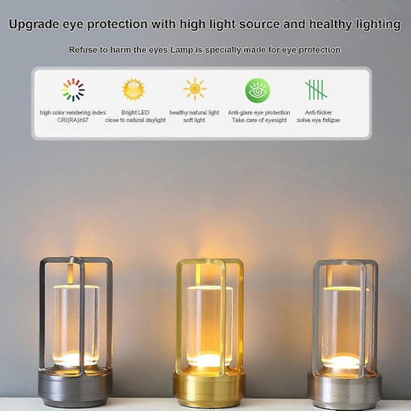 Lumison Krystall Lanterne Bordlampe, Lumison Krystallampe, Bærbar Metall Bordlampe, 3 Farger Oppladbar Trådløs LED Lampe, 100% Ny Black