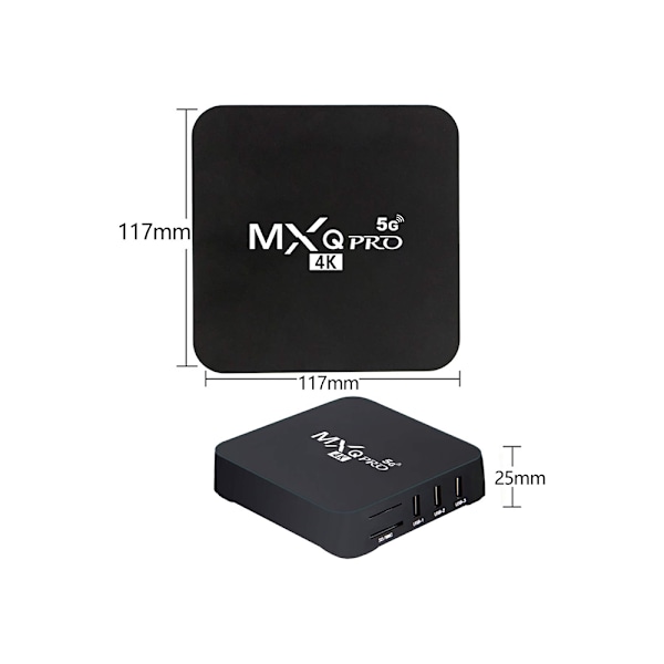 MXQ Pro 5G 4K Android TV 14.0 -boksi, RAM 1GB ROM 8GB Android Smart Box Dual 2.4G/5G Band WiFi Quad Core Home Media Player