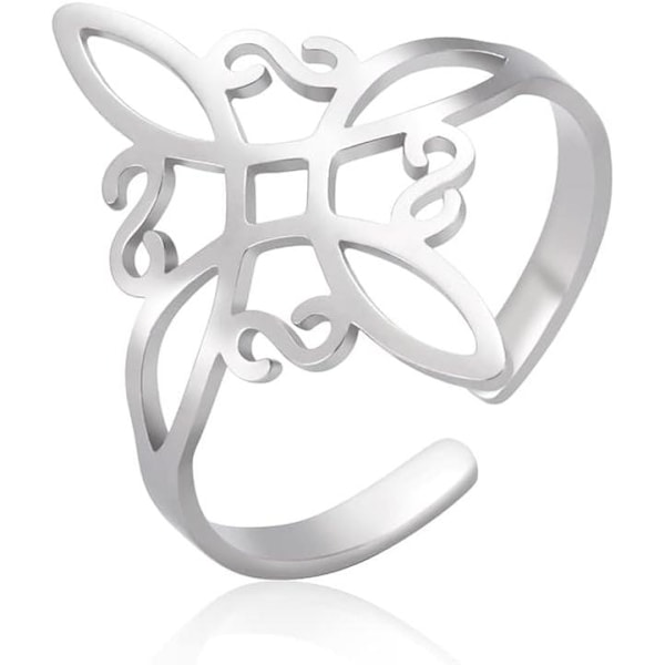 Damring i rostfritt stål med lönnlöv, häxa och naken kvinna, justerbar öppen keltisk knut Wiccan häxring i silver