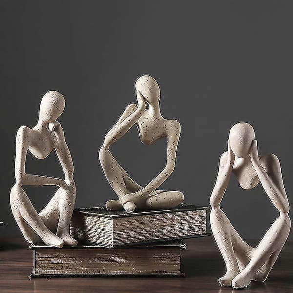 Abstrakt Tänkare Staty Med Sandstenseffekt Modern Konst Hartsskulptur