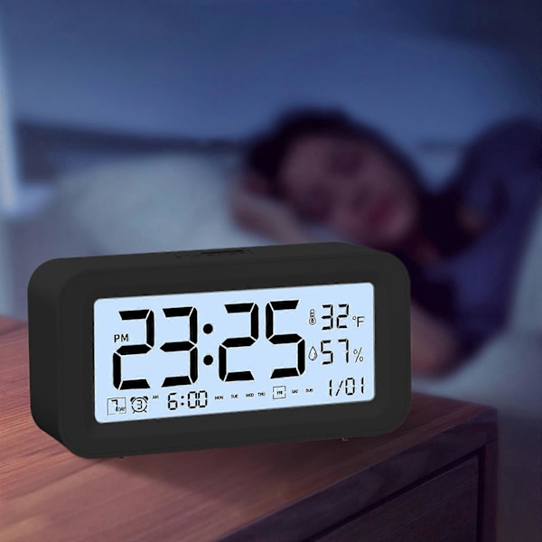 Digital Elektronisk Klocka LED-Display Elektronisk Klocka Stereo Digital Display Snooze Väckarklocka 12/24H Byt Nedräkningstid NUO0430 Black