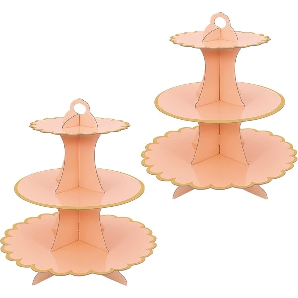 2-pack Rosa Tårtställ i Kartong, 3-Vånings Cupcakeställ, Dessertställ i Kartong, Runt Torn, Tårtställ i Kartong