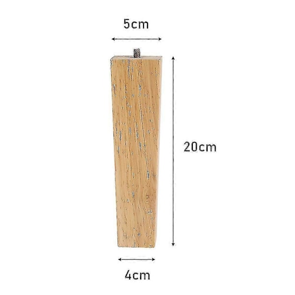Sæt med 4 firkantede møbelben i egetræ 20cm