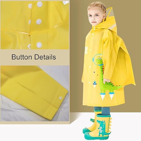 1 stk. Børne Regnjakker Regn Poncho Piger Drenge Regnjakke Vandafvisende Poncho Toddler Tegneserie Regn Tøj Genanvendelig med Bærbar Taske Yellow M