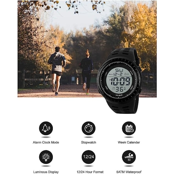 Digital Armbandsur för Män, LED Sport Stoppur Alarmklocka