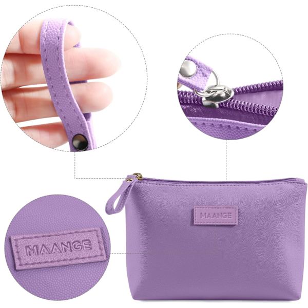 Liten Sminkväska för Handväska Liten Kosmetikväska Bärbar Reseväska för Smink Vattentät PU-Läder Sminkväska Purple