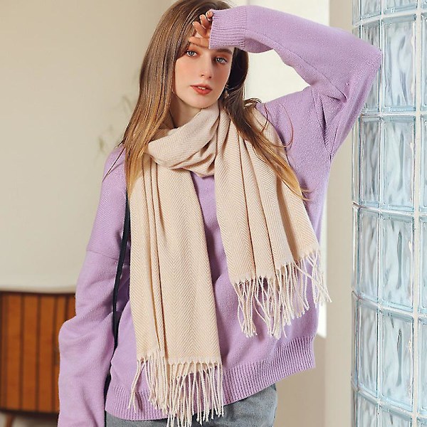 Ensfarget Bølge Lett Stripet Nytt Skjerf Dame Vinter Frisk Søt Macaron Monokrom Mellomlang Light pink 70*180cm