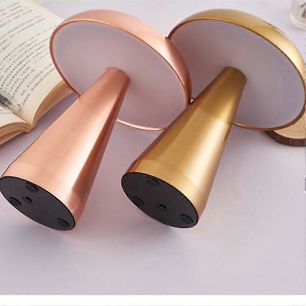 LED Svamp Bordslampa Uppladdningsbar Touch Tre-tons Belysning För Café Bar Restaurang Vardagsrum Sovrum Studierum Dekoration-1st Rose Gold