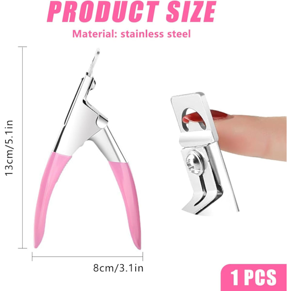 Negleforlænger Klip U-Formet Spids Klip Akryl Negleklip Professionel Rustfri Manicure Falske Negle Trimmer Falsk Gel Skarp Pedikyr Negleværktøjer Pink